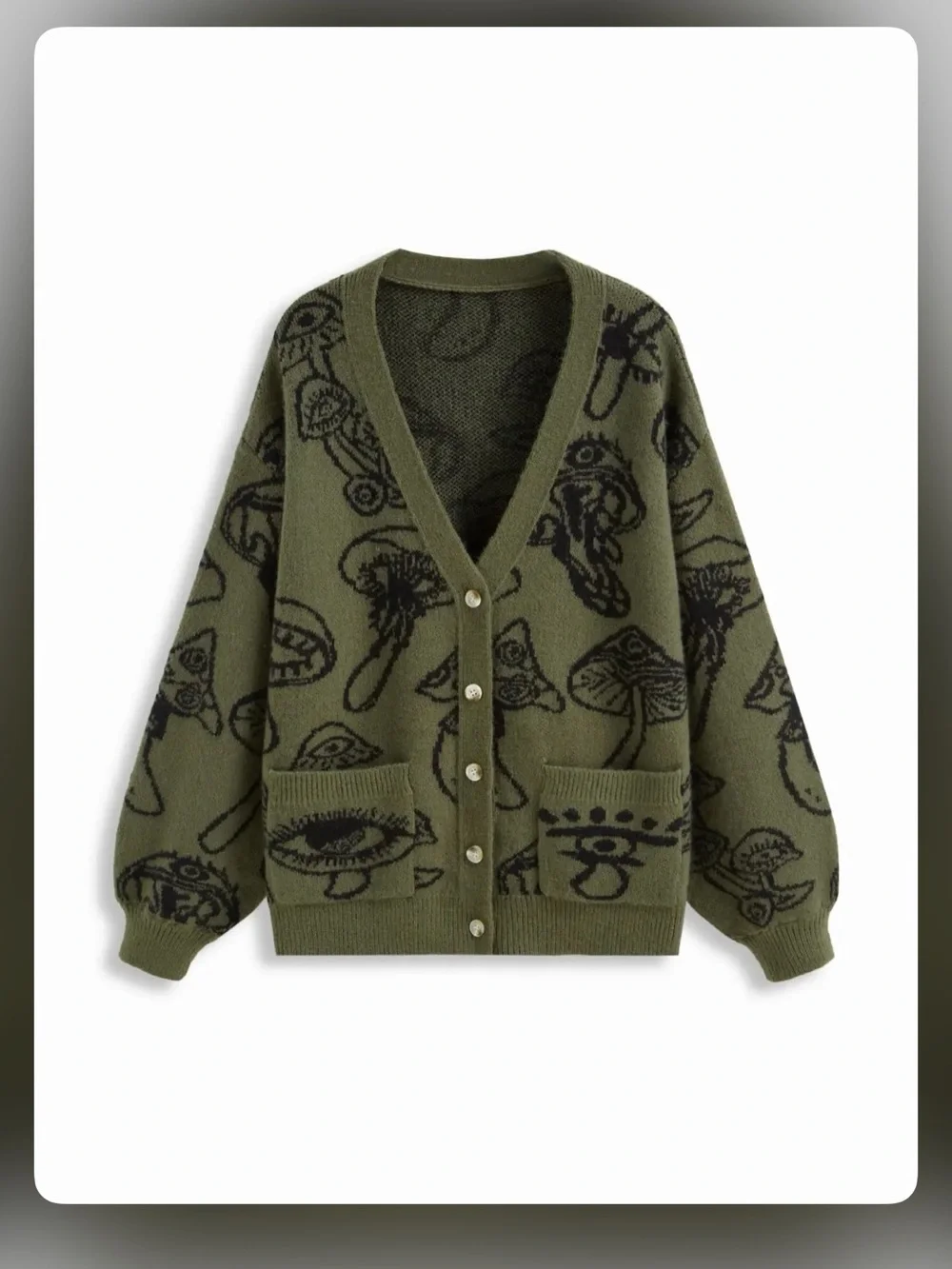 Cider KNIT V-NECK MUSHROOM GRAPHIC CARDIGAN M PG9-5 - Picture 4 of 7
